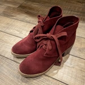 Sbicca Terrafina Suede Maroon Burgundy Wine Booties 3” block heel